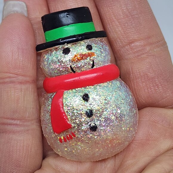 Vintage HALLMARK Iridescent Glitter SNOWMAN Snow Man Holiday Pin Brooch - Picture 5 of 11